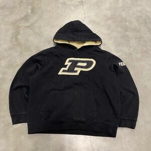 Purdue University Boilermakers Hoodie Mens Black Gold Tackle Twill P Logo